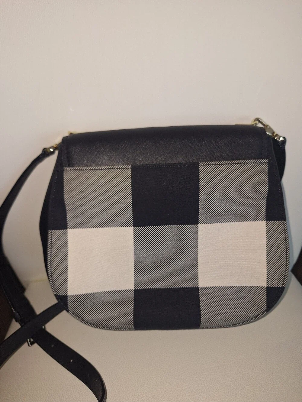 Kate Spade Black & Cream Cameron Street Plaid Crossbody Bag EUC